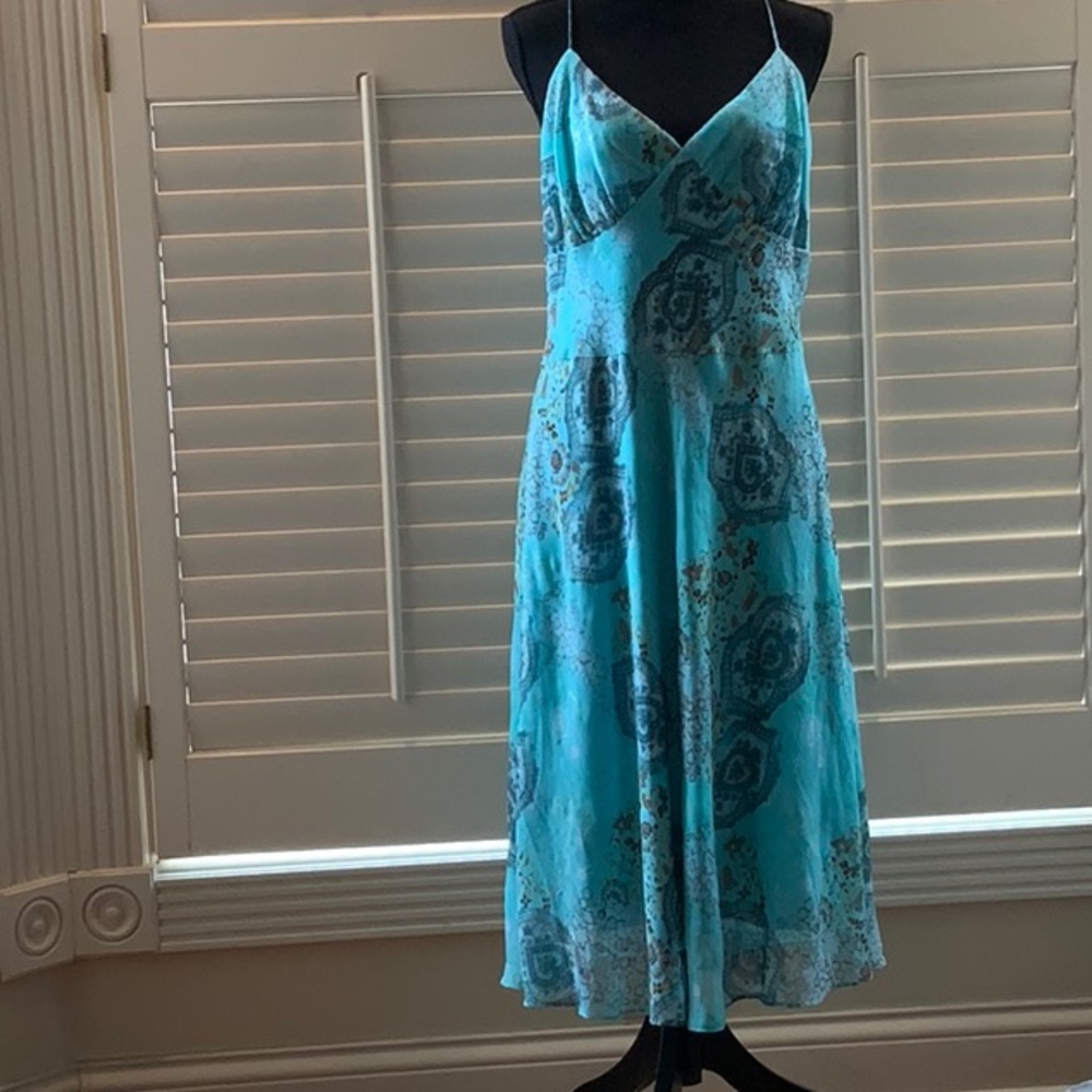 Beautiful aqua print maxi dress. Sleeveless